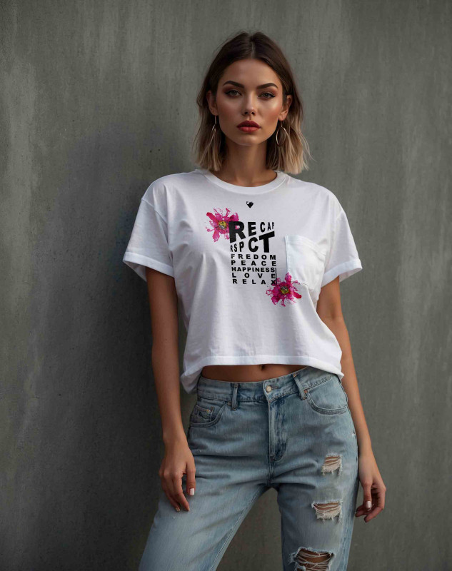 Crop Box T-Shirt with "RECAP, RSPCT" - Unisex White T-Shirt Women's t-shirts 39,00 € VSTL